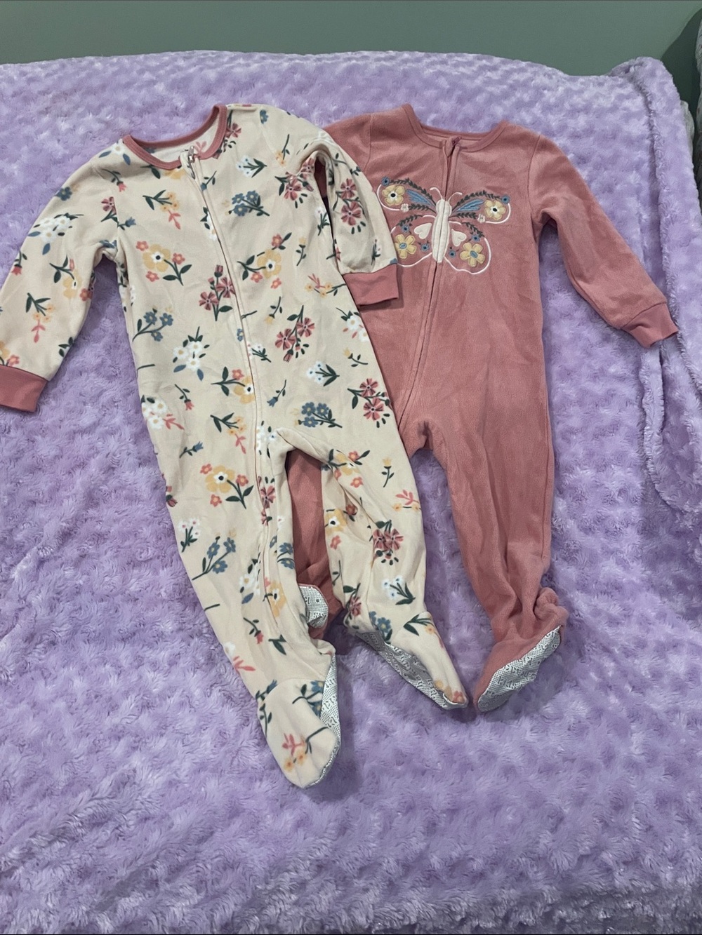 Kids Headquarters Floral Cream & Rose Butterfly Footie Set worn once
